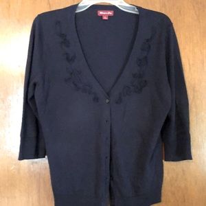 Navy, 3/4 sleeve, V-neck, button front cardigan